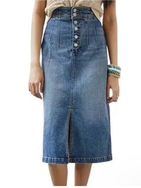 NWOT Anthropologie Pilcro High-Waist Button-Front Denim Pencil Skirt